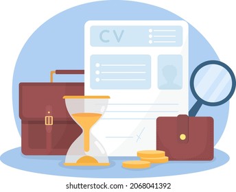 Employment flat concept vector illustration. Head hunting. Professional resume for interview. Job seeking isolated 2D cartoon composition on white for web design. Recruitment creative idea