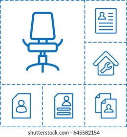 Employment icon. set of 6 employment outline icons such as resume, office chair