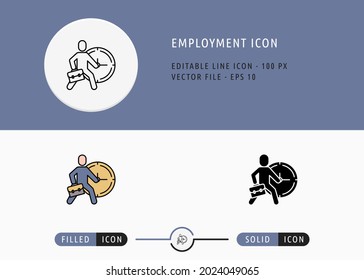 Employment icons set editable stroke vector illustration. Job business skill symbol. Icon line style on isolated background for ui mobile app, web design, and presentation.