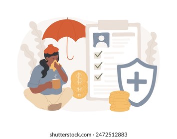 Employment insurance isolated concept vector illustration. Sickness benefits, income replacement, quarantined employee, submit application form, legal document, compensation vector concept.