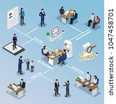 Employment isometric flowchart with recruitment agency resume search selection job interview hiring manager contract employees vector illustration 