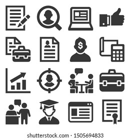 Employment and Job Resume Icons Set on White Background. Vector