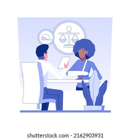 Employment lawyer isolated concept vector illustration. Woman talking to lawyer about employee rights, business people equality, legal service, banking and finance sector vector concept.