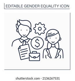 Employment line icon. Equal ability at work for men and women. Tolerance. Human rights. Equal salary and benefits. Gender equality concept. Isolated vector illustration. Editable stroke