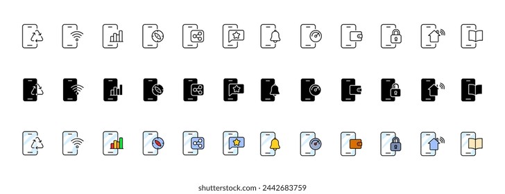 Symbolsammlung für Beschäftigungsmöglichkeiten. Linear, Silhouette und flacher Stil. Vektorsymbole