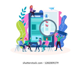 Employment, Questioning, Interview, Online Form Filling, Employment. Vector Illustration For Social Media, Banners, Posters