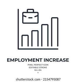 Employment Rate Increase Editable Stroke Outline Icon Isolated On White Background Flat Vector Illustration. Pixel Perfect. 64 X 64.