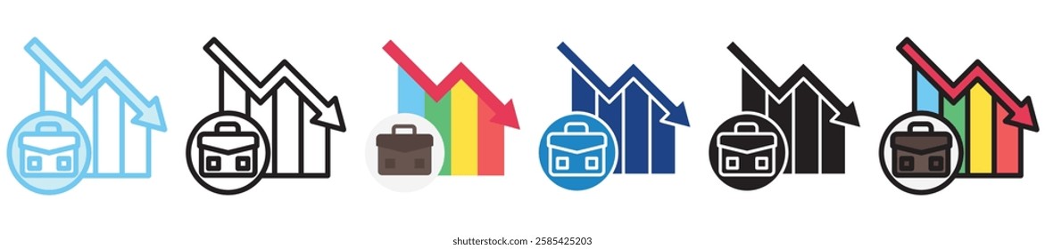 Employment Rate multi style, mini illustration icon. outline, flat, glyph, dual tone, line color, UI, UX kit, app and web development, digital or print. For finance, business, economy.
