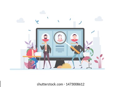 Employment Recruitment Vector Illustration Concept Showing human resource selecting potential future staff, Suitable for landing page, ui, web, App intro card, editorial, flyer, and banner.