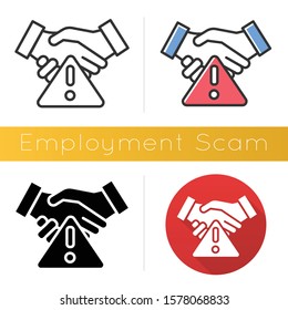 Employment Scam Icon. Illegitimate Vacancy. Fake Recruitement Offer. False Job Opportunity. Upfront Payment. Financial Fraud. Flat Design, Linear And Color Styles. Isolated Vector Illustrations