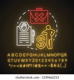 Employment Scam Neon Light Concept Icon. Fake Job Offer. Investment Fraud. Financial Deception. Recruiting Swindle Idea. Glowing Sign With Alphabet, Numbers And Symbols. Vector Isolated Illustration