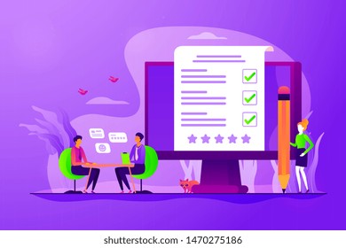 Employment service, recruitment agency. Candidate sourcing, HR interview. Employee evaluation, assessment form and report, performance review concept. Vector isolated concept creative illustration