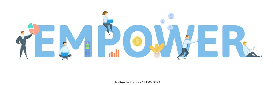 Empower. Concept with keyword, people and icons. Flat vector illustration. Isolated on white background.