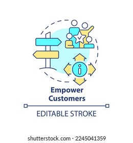 Empower customers concept icon. Call center customer service agent technique abstract idea thin line illustration. Isolated outline drawing. Editable stroke. Arial, Myriad Pro-Bold fonts used