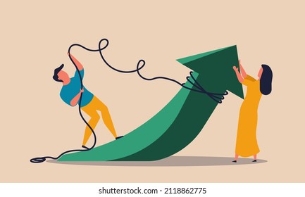 Empower leadership team and women and man potencial. People motivation and arrow growth vector illustration concept. Cooperation and collaboration teamwork. Coworker office group human and confidence