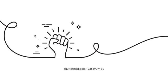 Empower line icon. Continuous one line with curl. Empowerment strength sign. Protest fist symbol. Empower single outline ribbon. Loop curve pattern. Vector