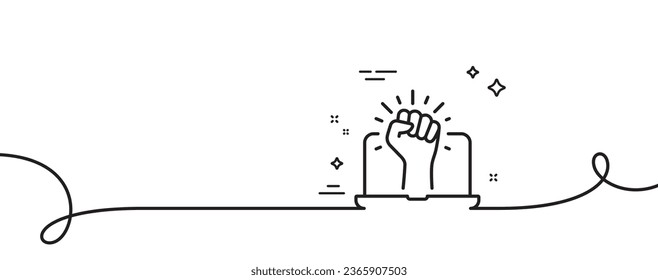 Empower line icon. Continuous one line with curl. Empowerment strength sign. Online protest fist symbol. Empower single outline ribbon. Loop curve pattern. Vector