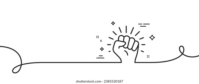 Empower line icon. Continuous one line with curl. Strong fist sign. Empowerment strength symbol. Empower single outline ribbon. Loop curve pattern. Vector