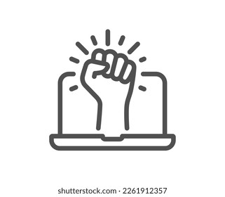 Empower line icon. Empowerment strength sign. Online protest fist symbol. Quality design element. Linear style empower icon. Editable stroke. Vector