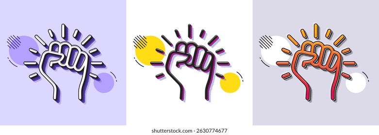 Empower line icon. Halftone dotted pattern. Gradient icon with grain shadow. Empowerment strength sign. Protest fist symbol. Line empower icon. Various designs. Vector