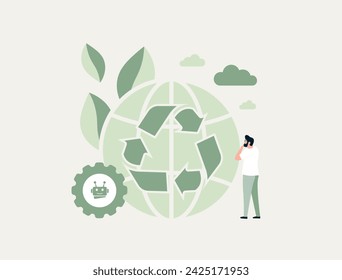 Empower sustainability with AI. Future of eco-friendly innovation with Green Artificial Intelligence. Flat vector illustration on white background with icons