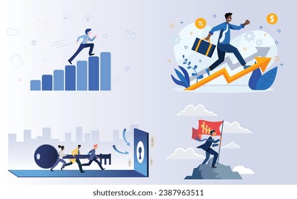 Empower your business visuals with this impactful vector illustration set. Enhance your designs with this set, symbolizing the journey towards business excellence and growth