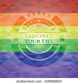 Empower Your Life emblem on mosaic background with the colors of the LGBT flag