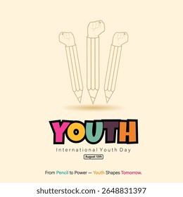 Empower youth through education, outlined pencil-fist vector. Perfect for International Youth Day themes and student advocacy.
