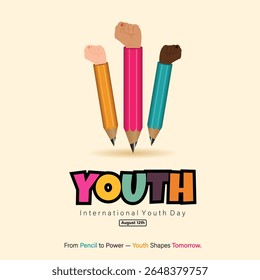 Empower youth through education with this bold pencil-fist vector. Perfect for International Youth Day themes and student advocacy.