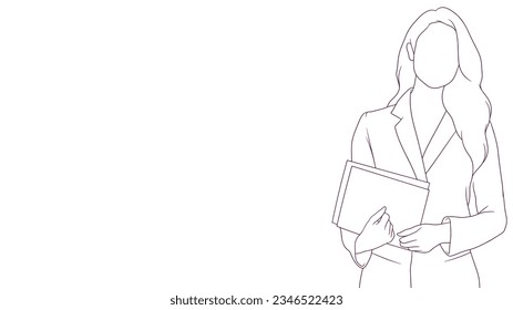 Empowered business woman carrying a note, hand drawn style vector illustration.
