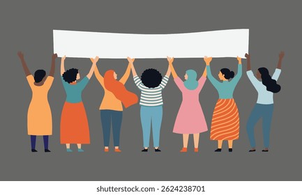 Empowered Diverse Women Illustration, Unity and Solidarity in Flat Design with Pastel Tones