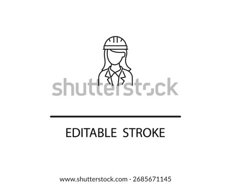 Empowered engineer in safety helmet ready for construction projects editable stroke design offers scalability and modern appeal, adaptable for any size.