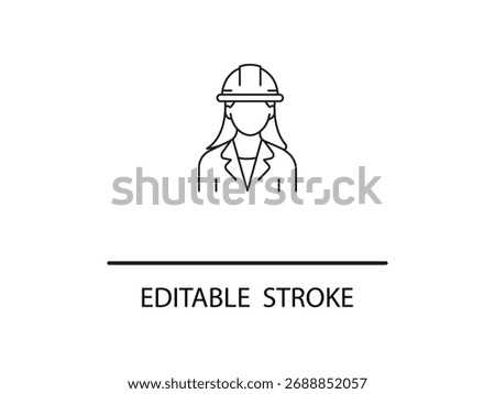 Empowered female engineer in hard hat ready for construction projects with editable strokes for your designs and layouts.