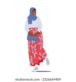 Empowered and Modern Young Muslim Woman Character Breaking Societal Stereotypes, Balances Tradition And Progress, Pursuing Education, Career, And Personal Growth. Cartoon People Vector Illustration