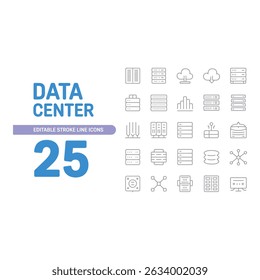 Empowering the digital future Data center icons for modern tech infrastructure with clean line art