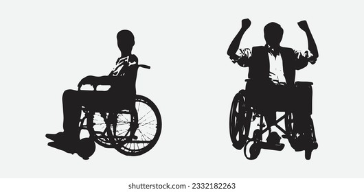 Empowering Inclusivity, Diverse Silhouettes of Men Sitting on Wheelchairs, Symbolizing Strength and Resilience