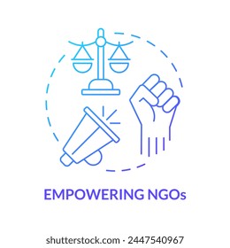 Empowering NGOs blue gradient concept icon. Non governmental organization. Activism for social changes. Round shape line illustration. Abstract idea. Graphic design. Easy to use in article