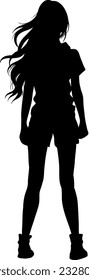 An empowering silhouette of a teenage girl with flowing long hair, striking a heroic pose that radiates strength, resilience, and a sense of unwavering determination.