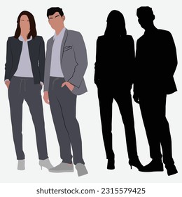 Empowering Silhouettes of Adult Man and Woman Embracing Business Stand Style with Confidence and Grace.