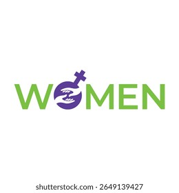 Empoderando as mulheres um símbolo de união, apoio e feminismo através de um design criativo com letras verdes e gráficos roxos