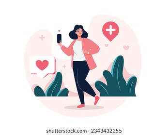 Empowering Women through Healthy Living A Flat Vector Illustration of a Plus-Sized Woman Enjoying Nature and Influencing Others through Positive Lifestyle Choices