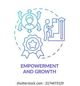 Empowerment And Growth Blue Gradient Concept Icon. Trait Of Inclusive Leaders Abstract Idea Thin Line Illustration. Diversity Training. Isolated Outline Drawing. Myriad Pro-Bold Font Used