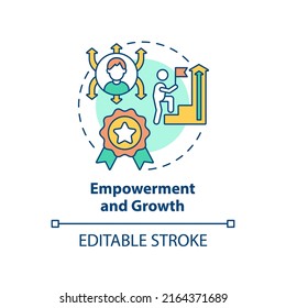 Empowerment And Growth Concept Icon. Trait Of Inclusive Leaders Abstract Idea Thin Line Illustration. Diversity Training. Isolated Outline Drawing. Editable Stroke. Arial, Myriad Pro-Bold Fonts Used