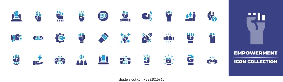 Empowerment icon collection. Duotone color. Vector illustration. Containing fist, fight, labour day, quit smoking, growth, empowerment, fist bump, closed fist, winner, speed, energy, fists, equality.