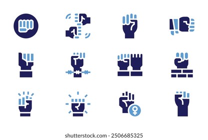 Empowerment icon set. Bold style. Duotone colors. fist, slavery, empowerment, hand, fist bump.