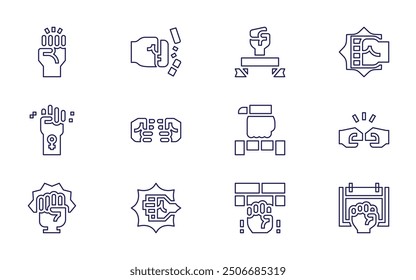 Empowerment icon set. Line style. Editable stroke. fist, feminism, punch, slavery, labour day, empowerment, quit smoking, hand, superpower, fist bump.