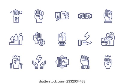 Empowerment line icon set. Editable stroke. Vector illustration. Containing feminism, protest, fist, fist bump, black lives matter, growth, empowerment, energy, violence, fight.