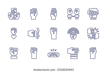 Empowerment line icon set. Editable stroke. Vector illustration. Containing protest, fist, feminism, slave, fight, quit smoking, hand gesture, empowerment, friendship, hand.