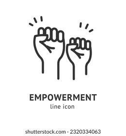 Empowerment Sign Black Thin Line Icon Emblem Concept Symbol of Support and Solidarity. Vector illustration of Hands Raised in The Air