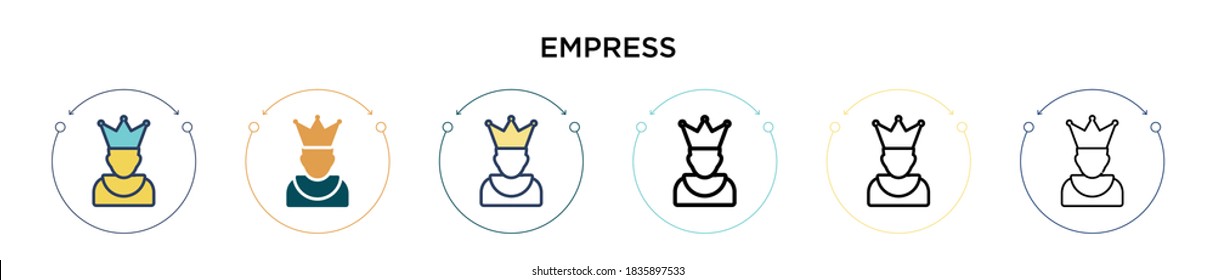 Empress icon in filled, thin line, outline and stroke style. Vector illustration of two colored and black empress vector icons designs can be used for mobile, ui, web